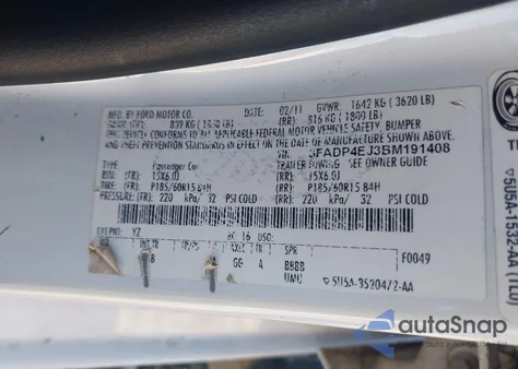 2011 Ford Fiesta Se z USA, uszkodzony, nr VIN 3FADP4EJ3BM191408